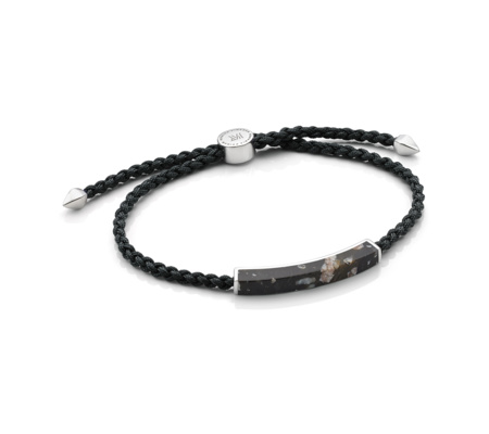 Sterling Silver Linear Men’s Stone Bracelet Snowflake Obsidian